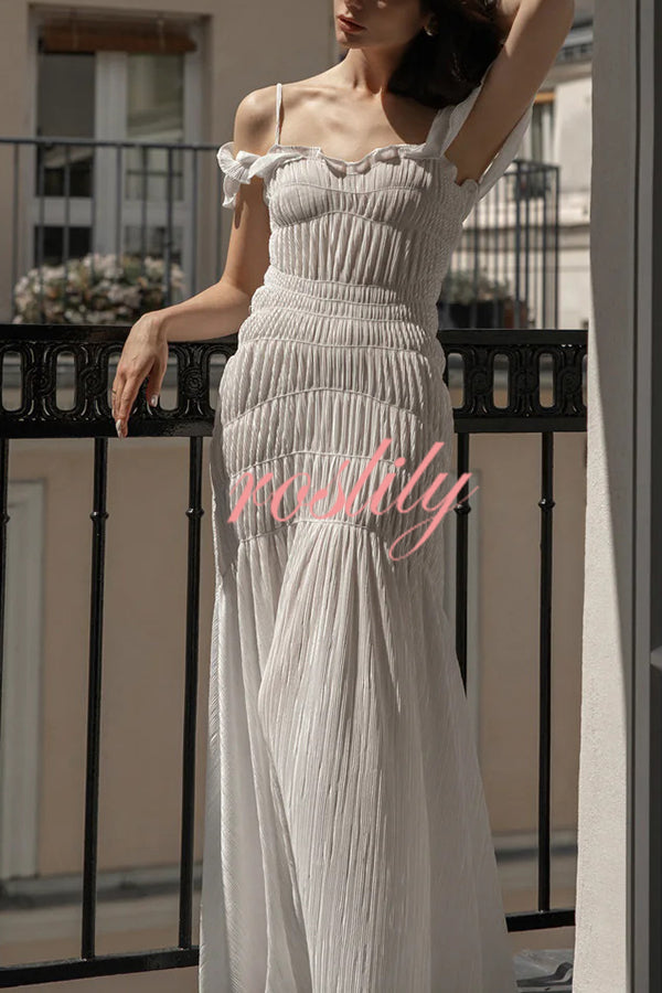 Solid Color Suspender Pleated Holiday Maxi Dress