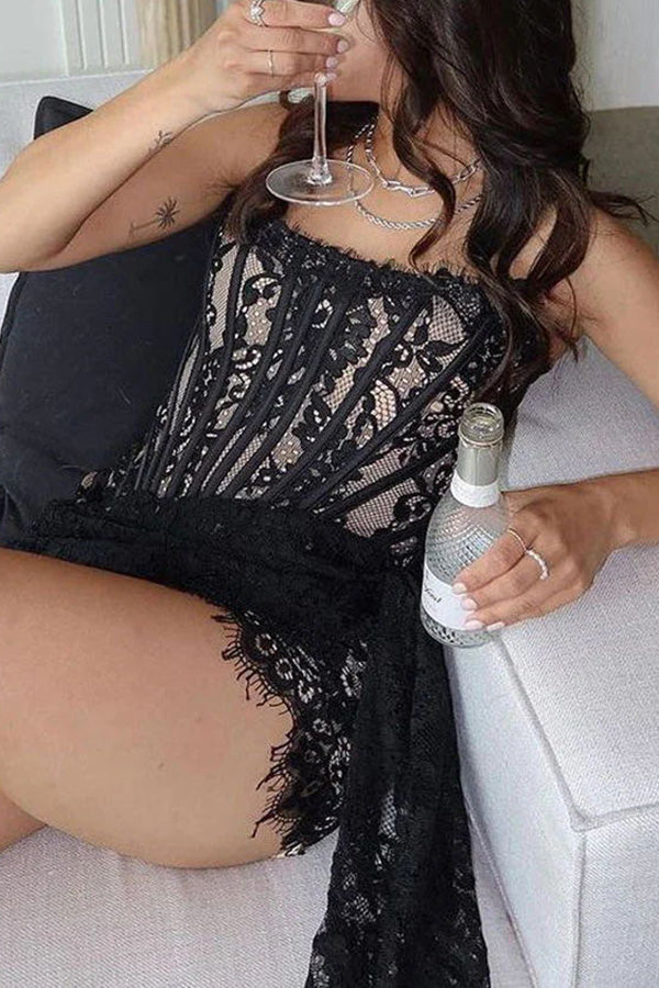 Amazing Lace Mesh Off Shoulder Slightly See Through Slim Fit Mini Dress