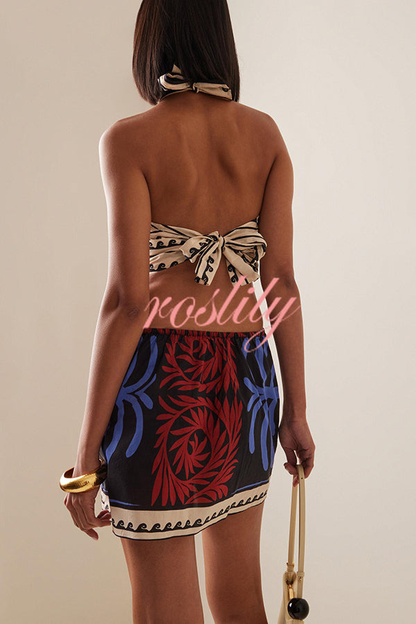 Unique Printed Sexy Halterneck Resort Beach Mini Dress