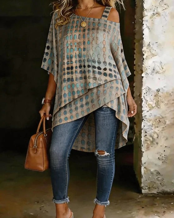 Boho Asymmetric Cold-Shoulder Tunic Top