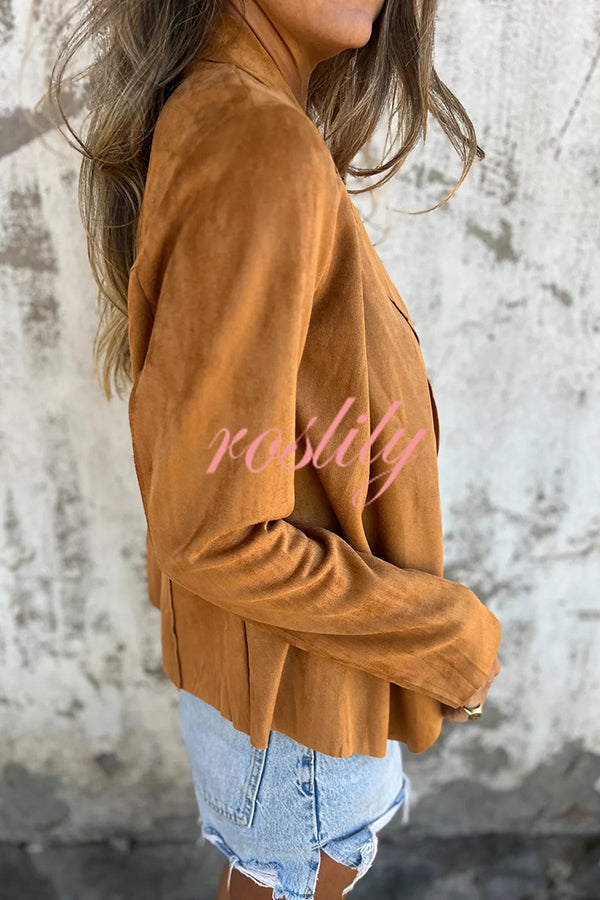 Solid Color Suede Lapel Long Sleeve Loose Coat