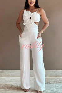 Three-dimensional Flower Accessories Hollow Pocket Jumpsuit