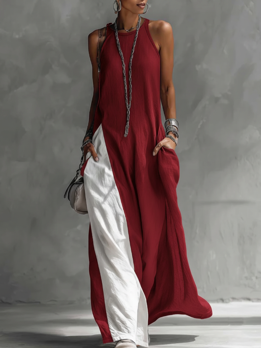 Cozy Color-blocked Cotton Dress
