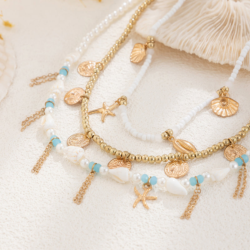 Holiday Style Conch and Starfish Stacking Necklace