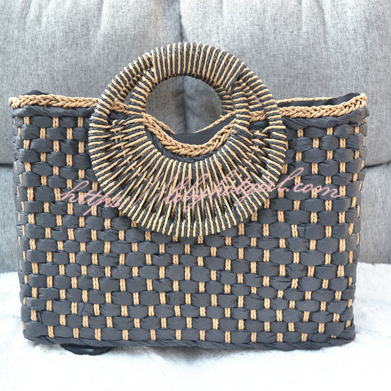 Vintage Square Handwoven Beach Straw Bag