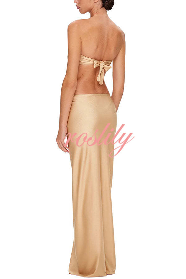 Matching The Beach Oyster Metal Decor High Slit Stretch Maxi Skirt