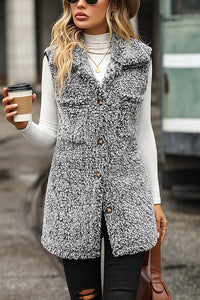 Fashion Lapel Sleeveless Pocket Loose Casual Long Vest Coat