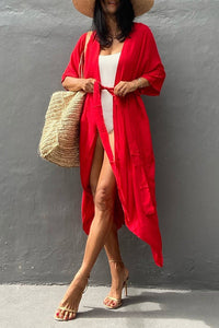 Summertime In Venice Solid Color Kimono Beach Cover-up