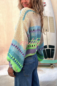 Rainbow Mood Multicolor Round Neck Hollow Long Sleeve Knitted Sweater