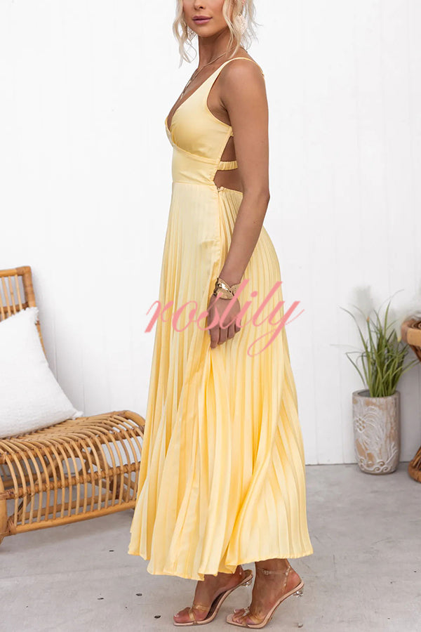 Tucson Sunset Pleated Back Elastic Umbrella Maxi Dress