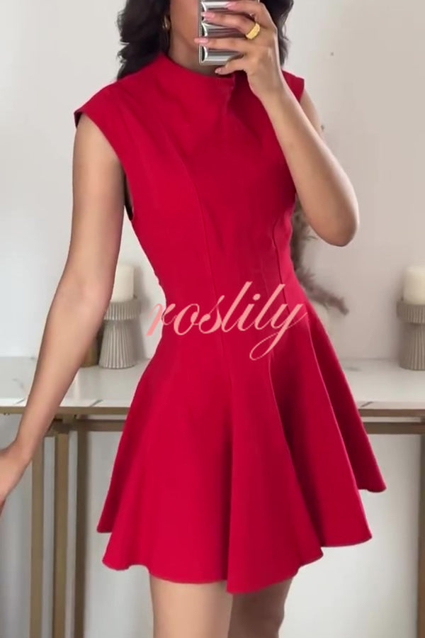 Solid Color Round Neck Sleeveless Waist Mini Dress