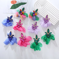 Fashionable Fabric Flower Super Sparkling Color Diamond Earrings