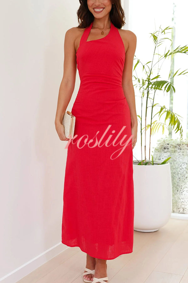 Solid Color Sleeveless Halter Neck Backless Slim Fit Maxi Dress