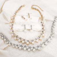 Elegant Baroque Alloy Necklace and Simple Pearl Earrings Jewelry Set