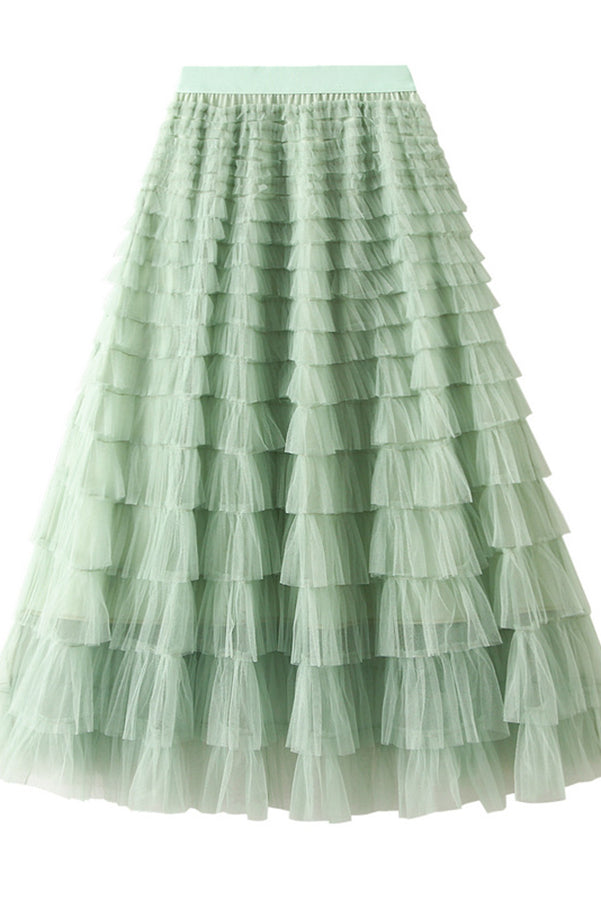 Be Your Own City Queen Tiered Elastic Waist Tulle Maxi Skirt