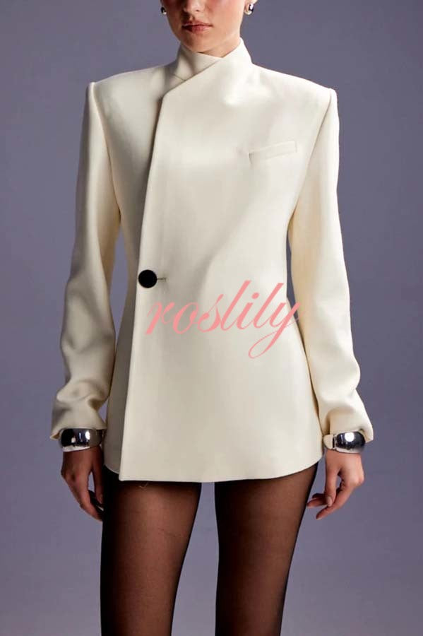 Fashionable Leader One Button Stand Collar Long Sleeve Blazer Jacket