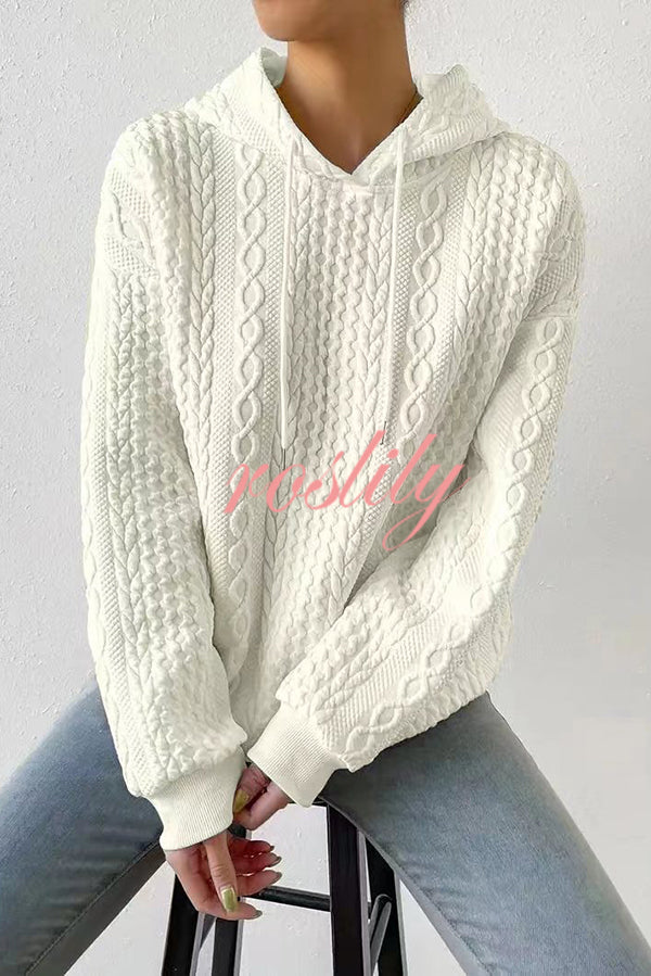 Solid Colo Texture Pattern Long Sleeve Loose Hoodie