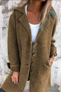 Solid Color Lapel Pocket Single Breasted Midi Coat