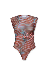 Bella Stretch Mesh Unique Print Bodysuit and High Rise Elastic Waist Maxi Skirt Set