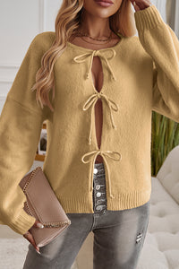 Solid Color Casual Loose Lace-up Knitted Sweater