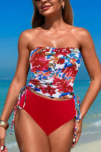 Unique Print High Waist Tie-Stretch Two-Piece Bikini Swimsuit