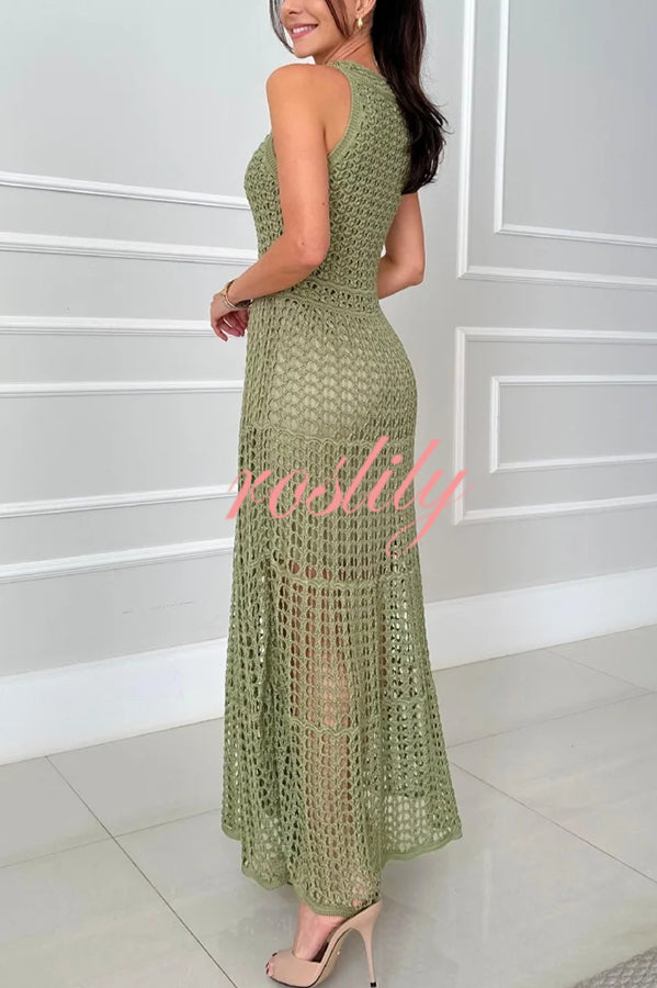 Mariane Crochet Knit Round Neck Texture A-line Maxi Dress