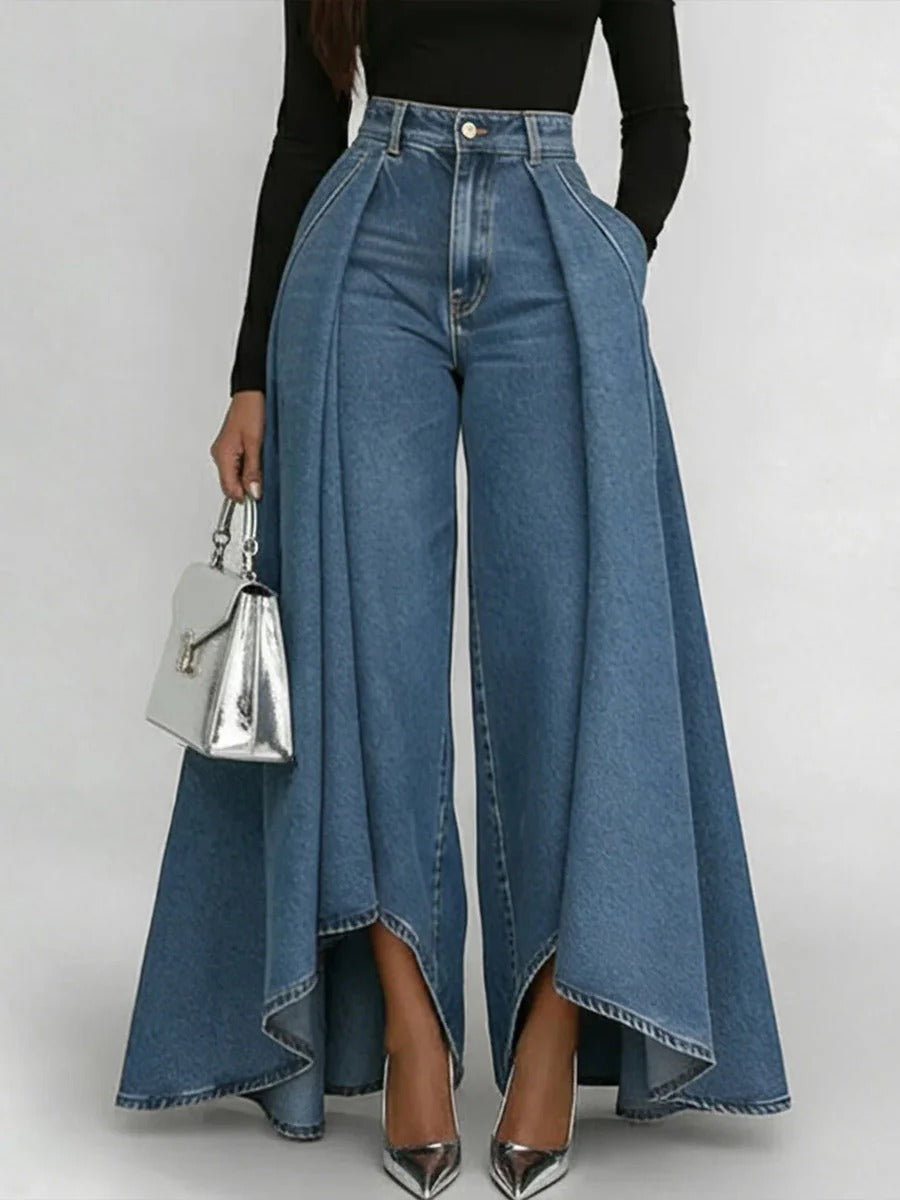 High Waist Dramatic Panel Wide-Leg Jeans