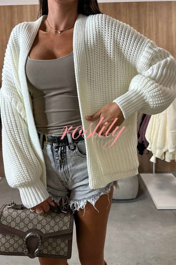 Solid Color V-neck Long-sleeved Casual Knitted Cardigan