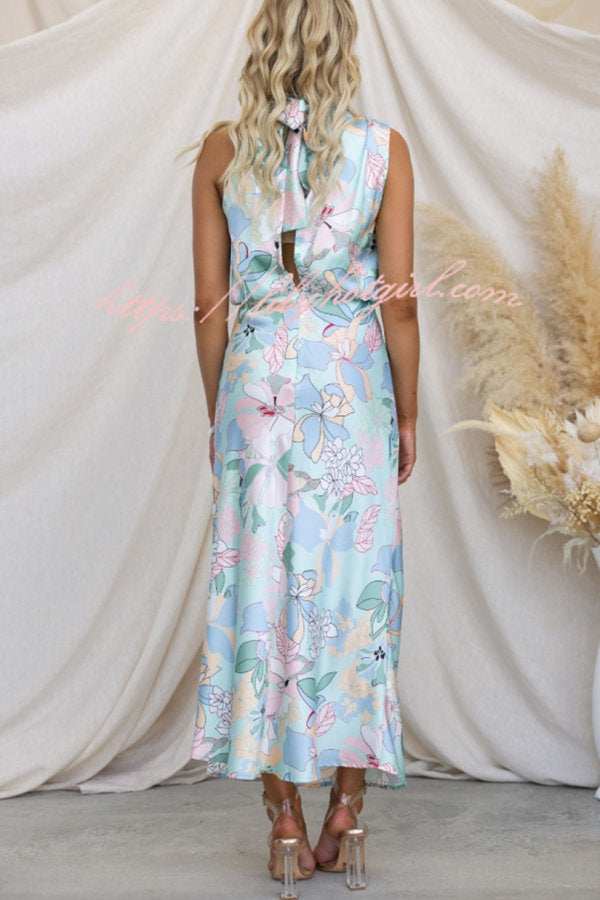 Love In The Garden Floral Halter Neck Elastic Waist Maxi Dress