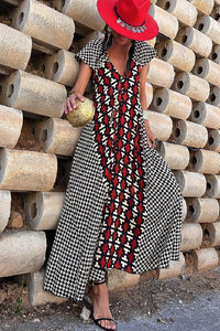 Fresh Breeze Ethnic Unique Print Ruffle Sleeve A-line Maxi Dress