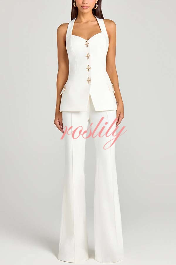 Women Power Metal Cross Snap Button Sweetheart Neck Wide Strap Vest