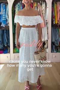 Arla Embroidered Lace Hollow Off Shoulder Bubble Crop Top