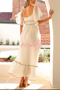 Fashion Square Neck Open Back Pleated Waist Maxi Dress