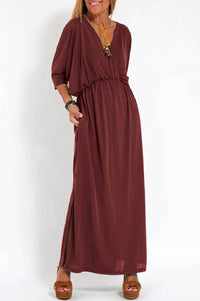 Ultimate Comfort Elastic Waist Half Sleeve Pocketed Slit Maxi Dress