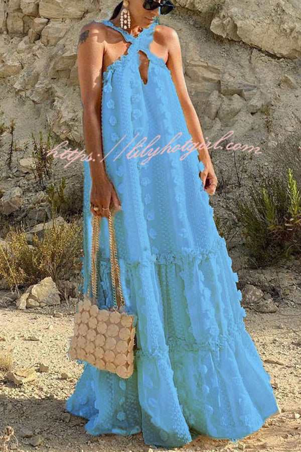 Sweet By The Sea Flower Decor Halter Maxi Dress