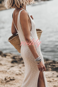 Vacation Breeze Knit Slit Loose Tank Midi Dress