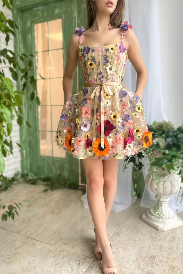 Like A Fairy Embroidery Floral Applique Prom Mini Dress