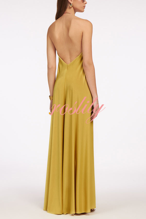 Solid Color Resort Style Halter Neck Open Back Large Hem Maxi Dress