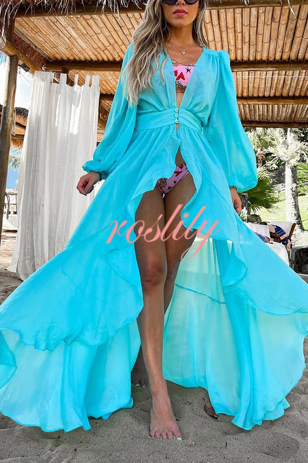 Fashionable Beach Semi-transparent Waist Cover-up Maxi Dress