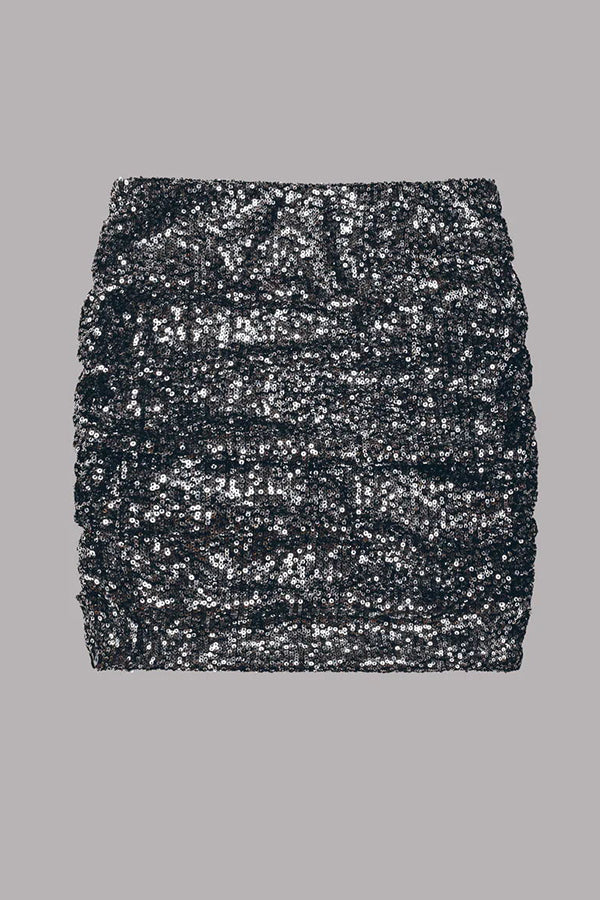 Best Item Sequin Side Ruched Elastic Waist Stretch Mini Skirt