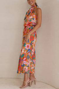 Fascinating Day Floral Halter Neck Elastic Waist Maxi Dress