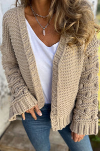 Fashion Knit Solid Color V-neck Long-sleeved Cardigan