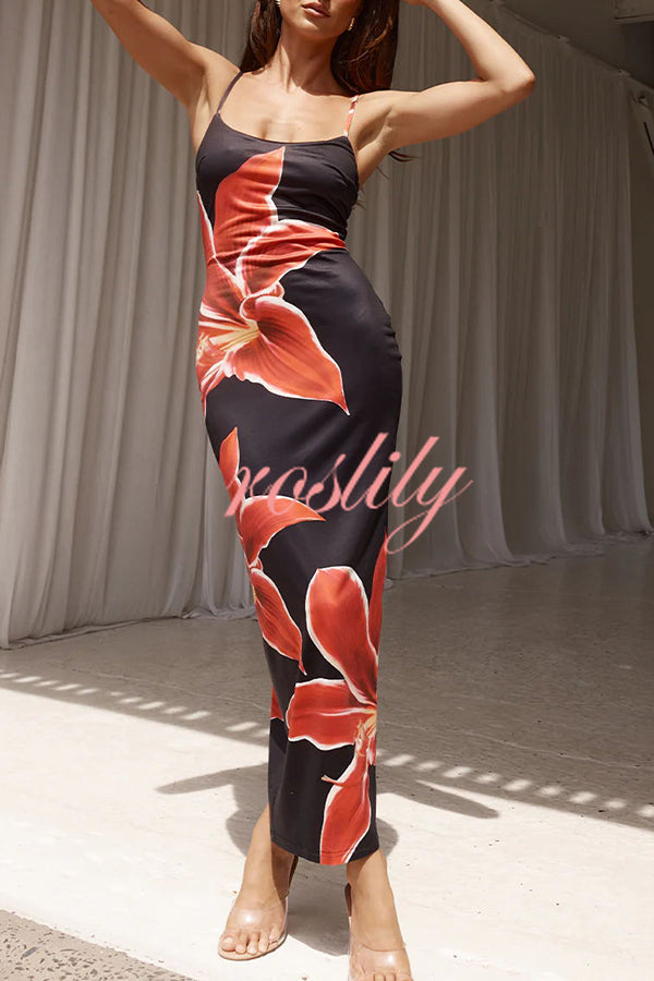 Definitely Memorable Abstract Floral Print Slip Stretch Maxi Dress