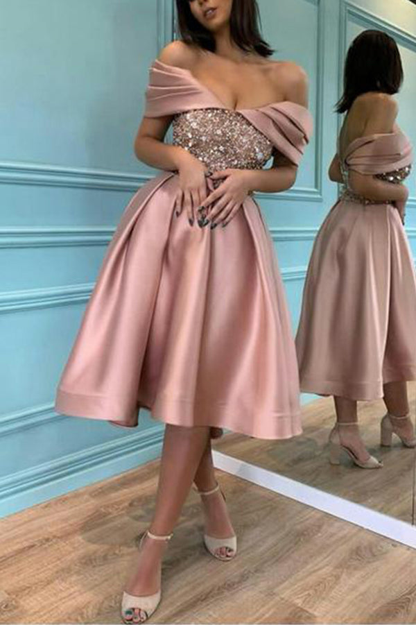 Elegant Banquet Off-shoulder Slim Fit Sequin Midi Dress