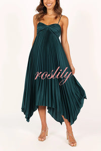 Solid Color Sexy Suspender Pleated Irregular Midi Dress