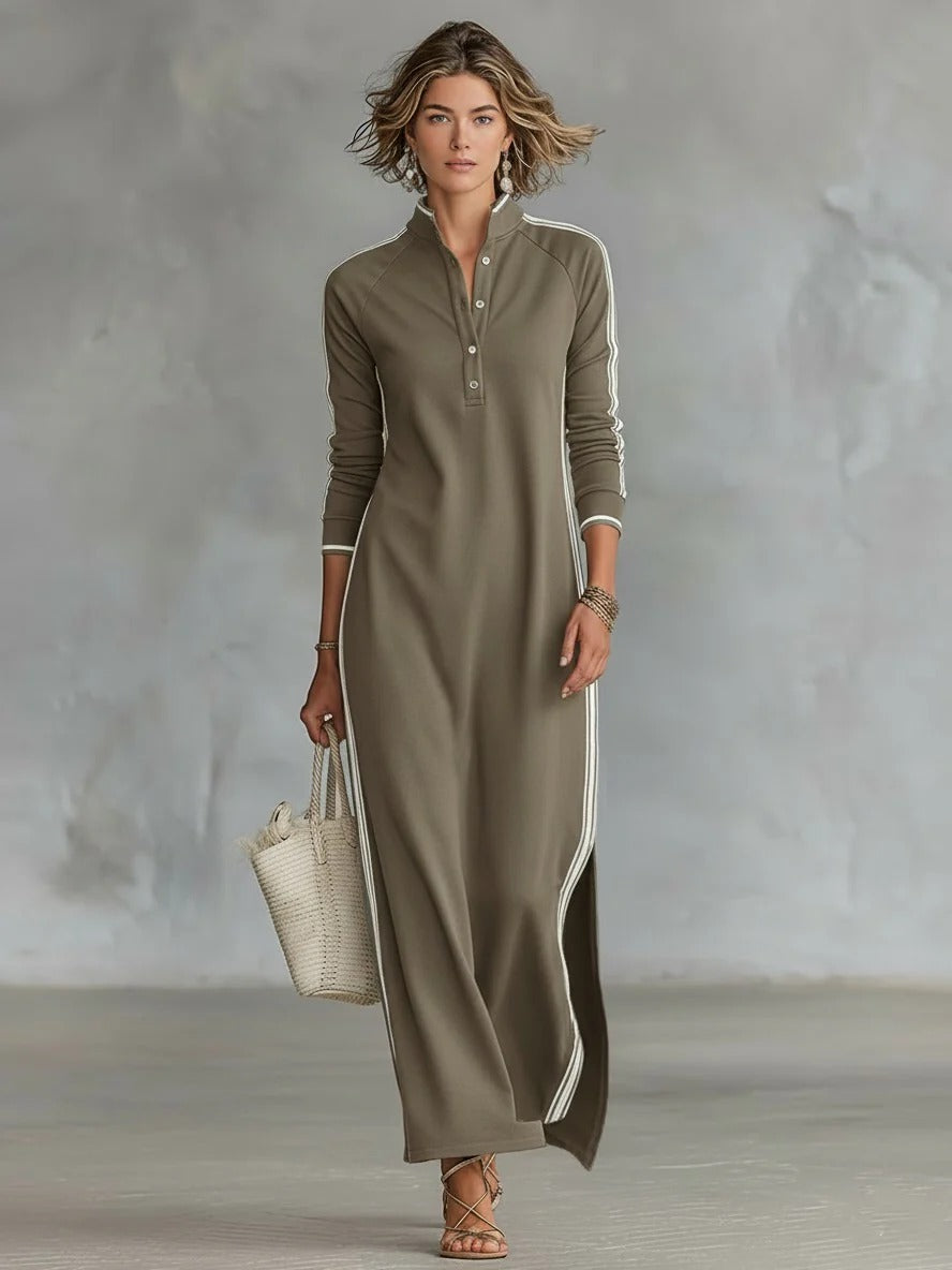 Elegant Contrast Trim Longline Shirt Dress
