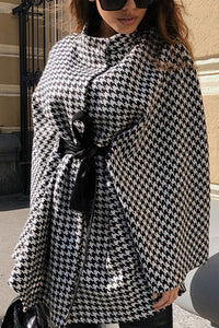 Stylish Houndstooth Loose Lace-up Cape