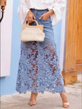 Lace Patchwork Denim Maxi Skirt