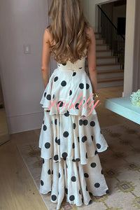 Gift To You Polka Dot Print High Neck Sleeveless Top and Layered Hem Maxi Skirt Set