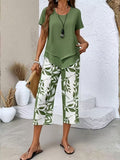 Casual Leaf Print Two-Piece Set